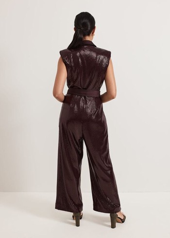 Phase Eight Petite Ivey Burgundy Sequin Jumpsuit Burgundy Australia | FO6129043